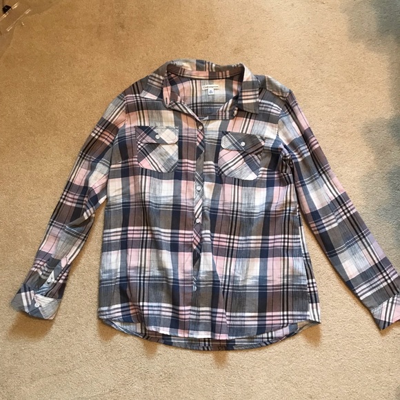 Navy and Pink Plaid button up - Picture 1 of 3